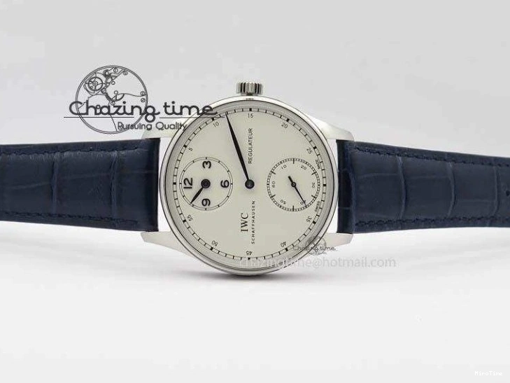 MIROTIME 0421 Portuguese IW5444 SS White Dial Blue Numbers On Blue Leather Strap A Modern 7258